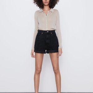 ZARA Charcoal Grey Black Denim Mom Fit Shorts